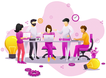 team working around a desk